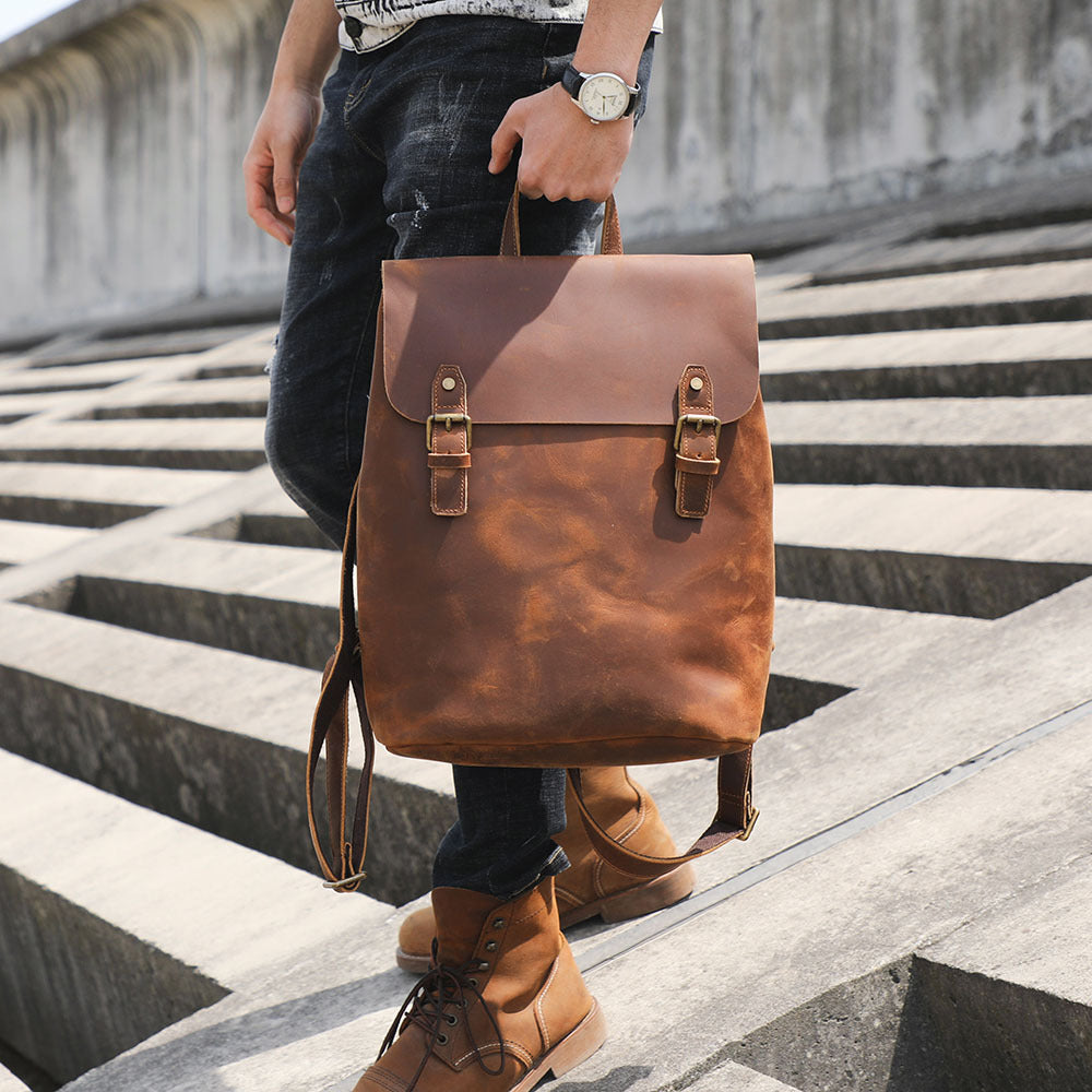 Men&#39;s Vintage Top Layer Cowhide Backpack