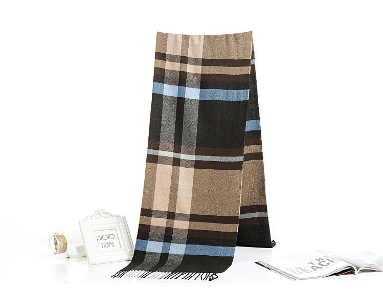 All-match Simple Men&#39;s Plaid Warm Scarf