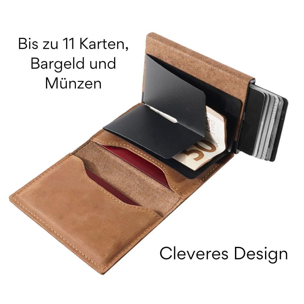 Top Layer Crazy Horse Skin Men&#39;s Wallet Automatic Pop Card Aluminum Box