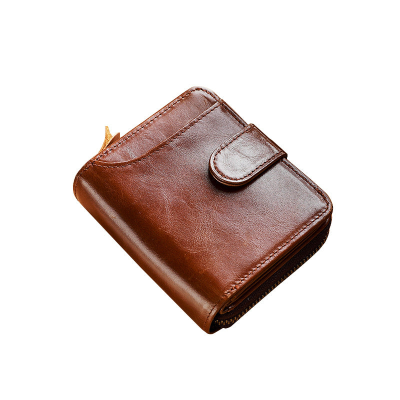 Leather Men&#39;s First Layer Short Wallet Multiple Card Slots