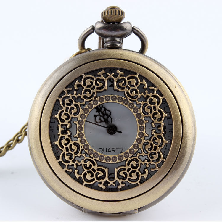 Men&#39;s And Women&#39;s Fashion Retro Hollow Clamshell Pocket Watch Necklace