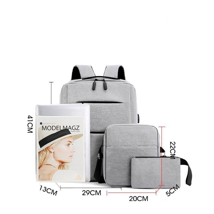 Large-Capacity Three-Piece Backpack Men&#39;s Business Casual Computer Backpack Female Students Foreign Trade New Book