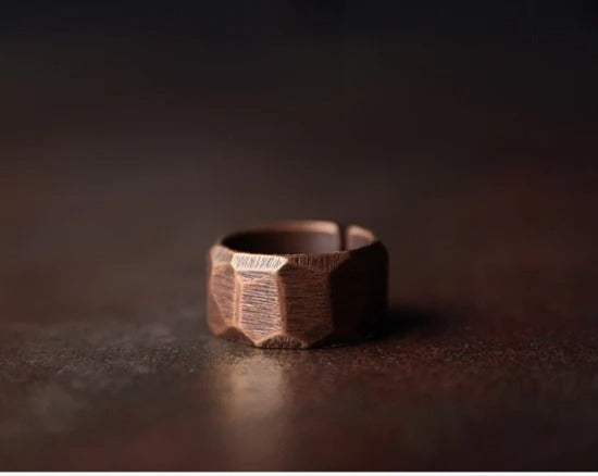 Vintage Handcarved Solid Copper Ring Set