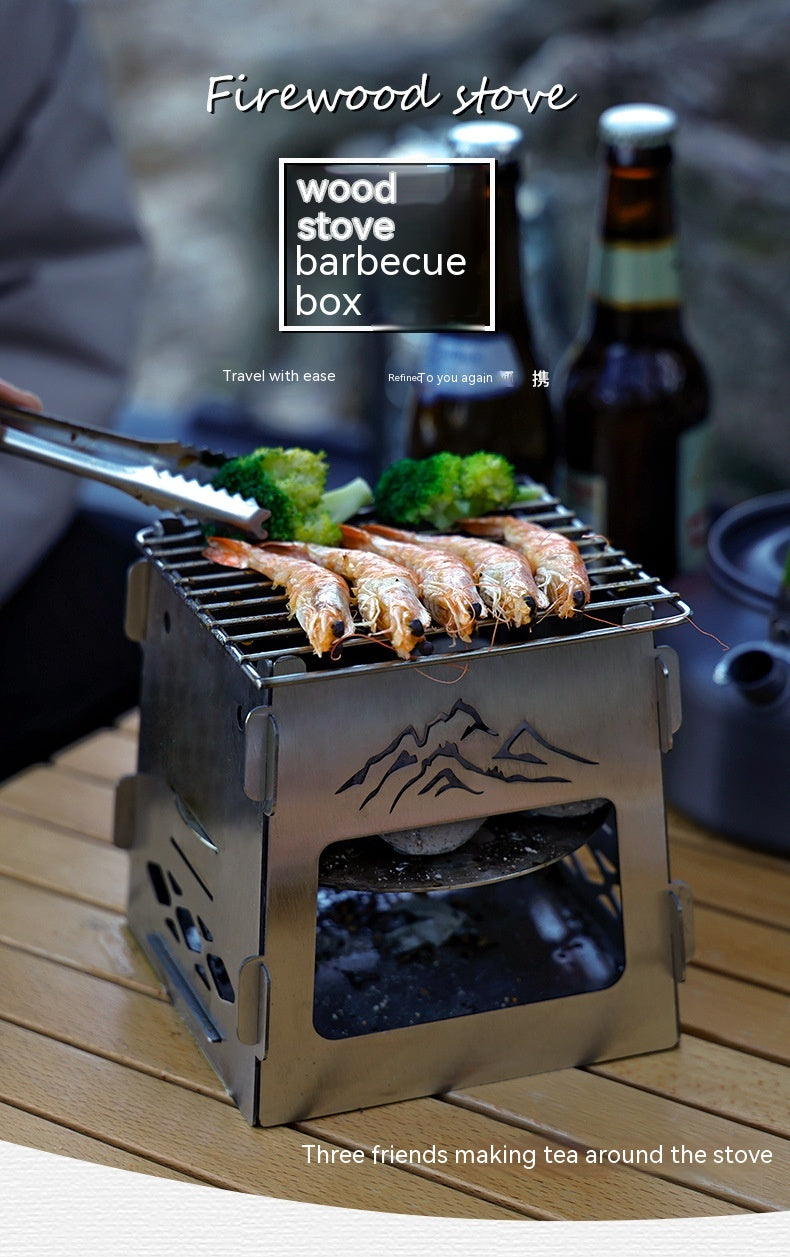 Outdoor Square Card Firewood Stove Mini Stainless Steel