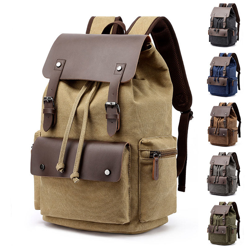 Casual Canvas Backpack Men&#39;s Business Laptop Bag With Buckle Drawstring Design