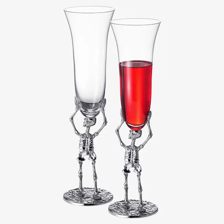 Stemmed Skeleton Champagne Flute Glass | Set of 2 | 7.5oz