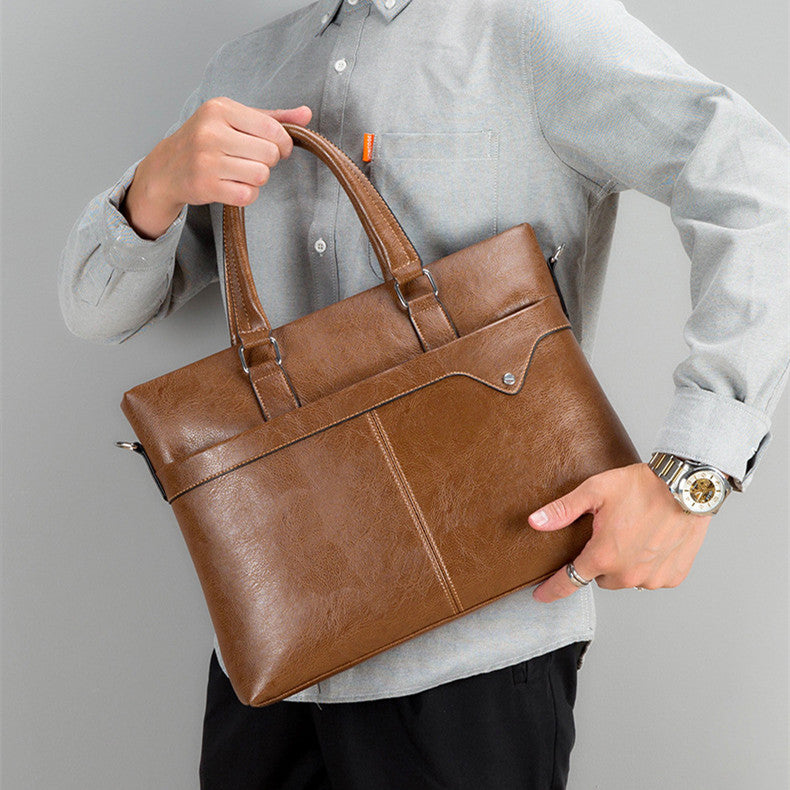 Men&#39;s Business Horizontal Leather Briefcase Handbag