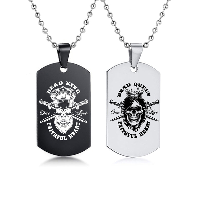 Her King His Queen Stainless Steel Dog Tags Couple Necklace