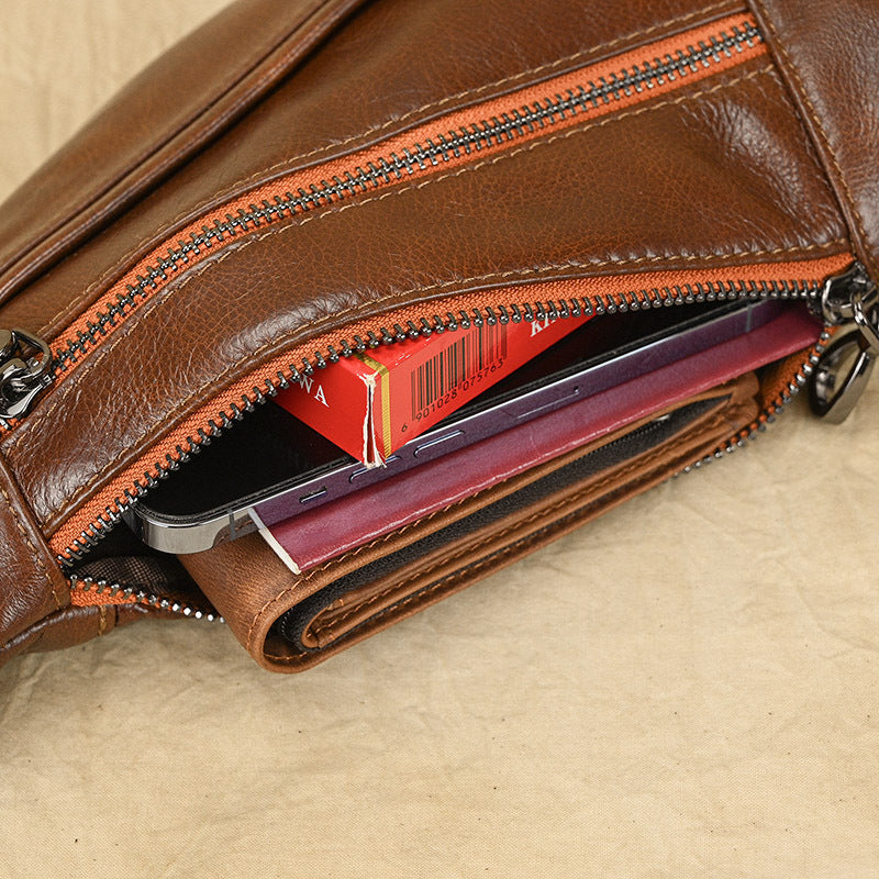 Men&#39;s Fashion Chest Bag Genuine Leather Shoulder