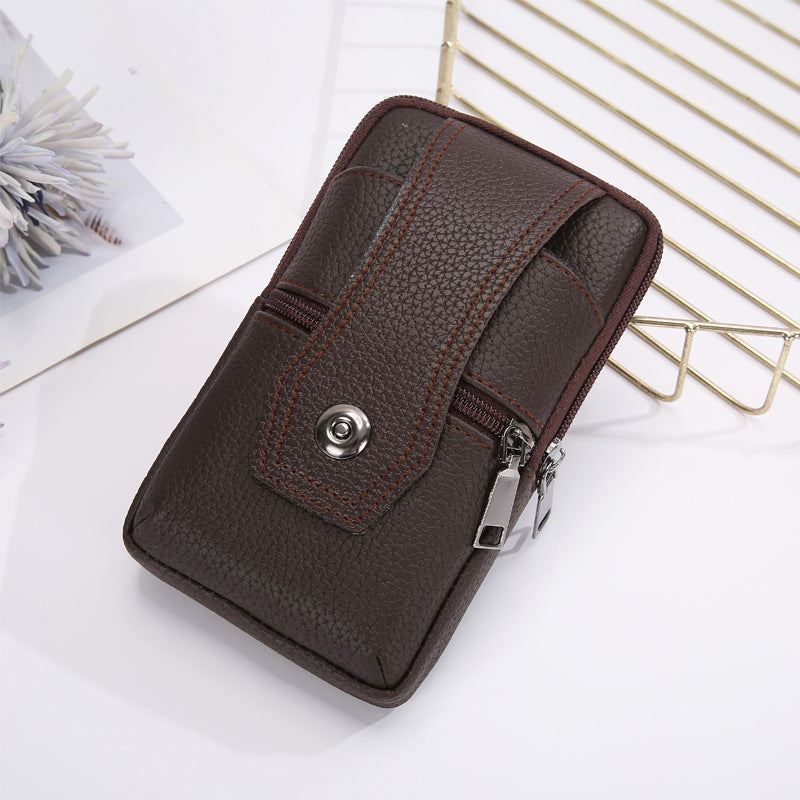 Men&#39;s Leather Phone Bag Eyelet Buckle Large Size Waterproof
