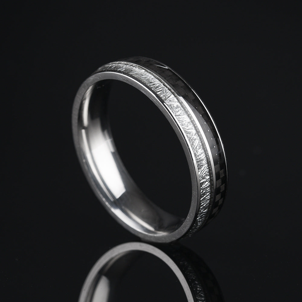 Stainless Steel Carbon Fiber Ice Foil Men&#39;s Ring