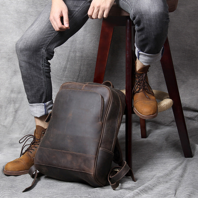 Retro First Layer Cowhide Men&#39;s Backpack Leather