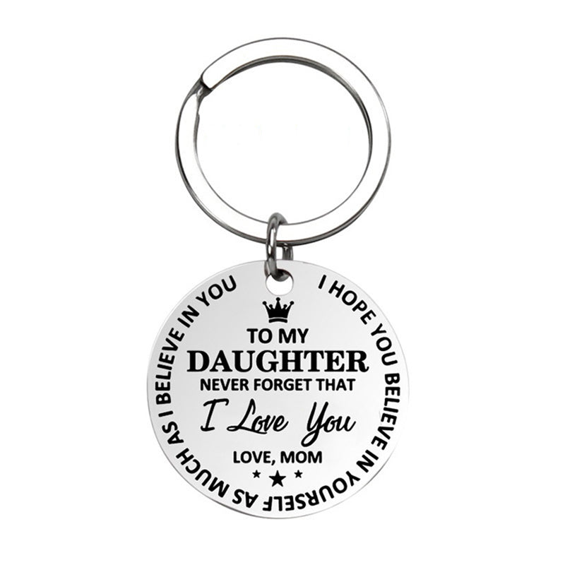 Engraved To My Daughter Son Love Mom Dad Round Stainless Steel Pendant Keychain