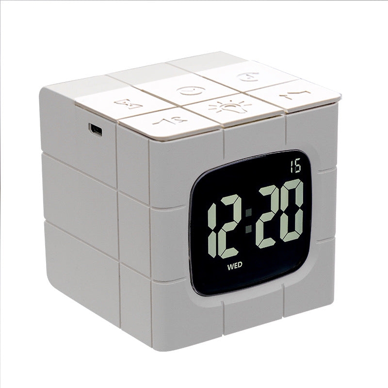 USB Charging Voice Control Alarm Clock Creative Time Rubik&#39;s Cube Model Crafts Home LED Eye Care Night Light Cartoon For Home