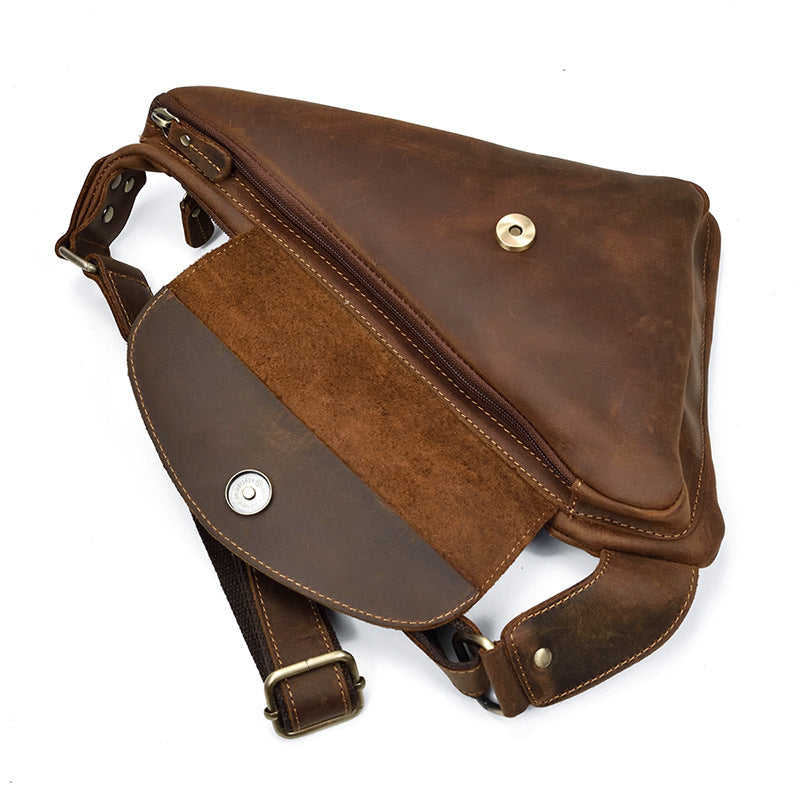 Men&#39;s Leather Chest Bag Crazy Horse Leather Retro Messenger