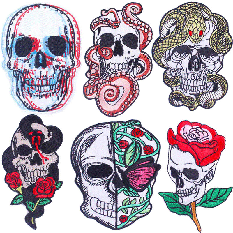 Punk Skull Computer Embroidery Cloth Sticker