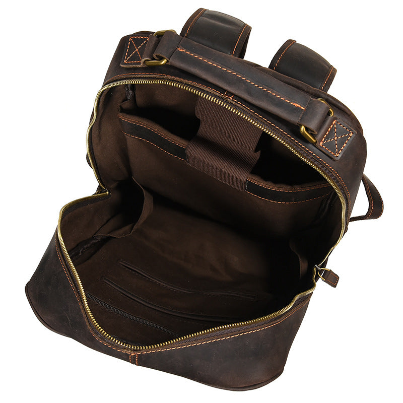 Retro Genuine Leather Backpack Men&#39;s Large-capacity Student First Layer Cowhide Travel