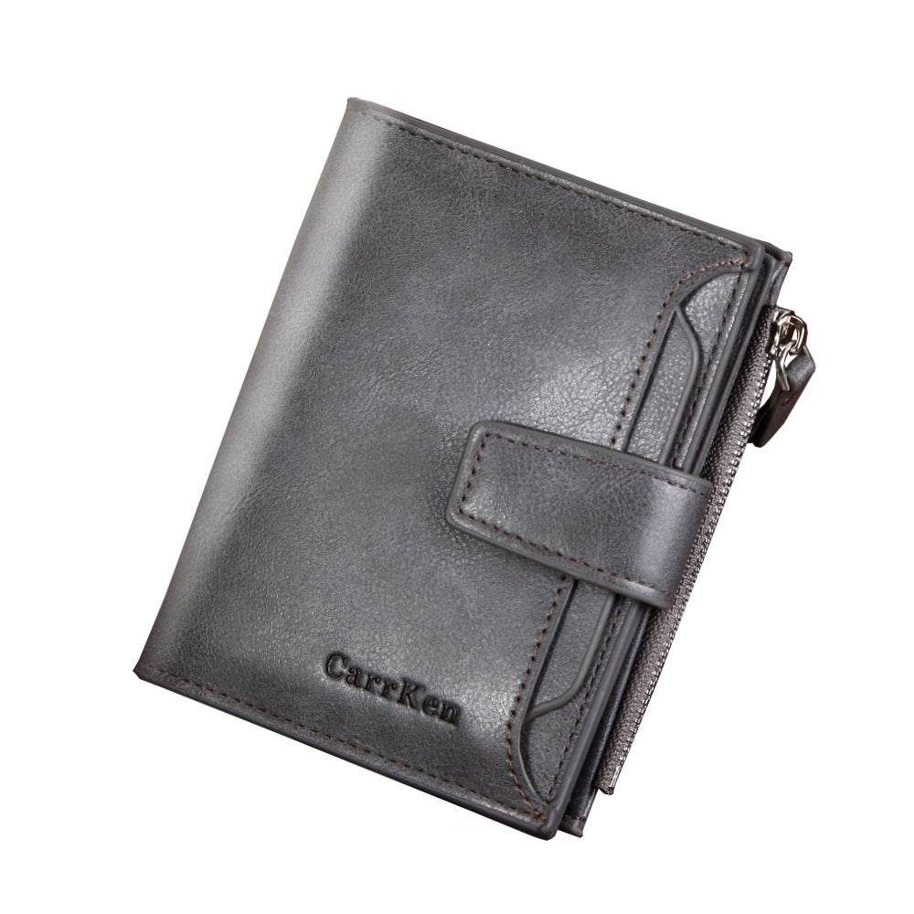 Men&#39;s Wallet Short Button Wallet Large Capacity