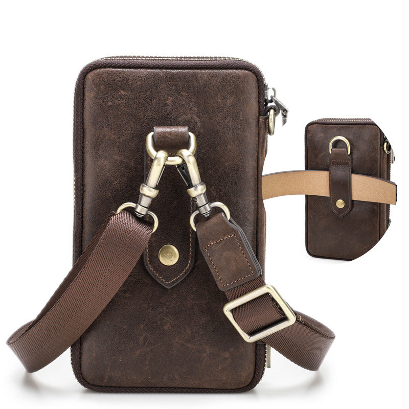 Cowhide Men&#39;s Shoulder Messenger Bag Men&#39;s Mobile Phone Belt Bag