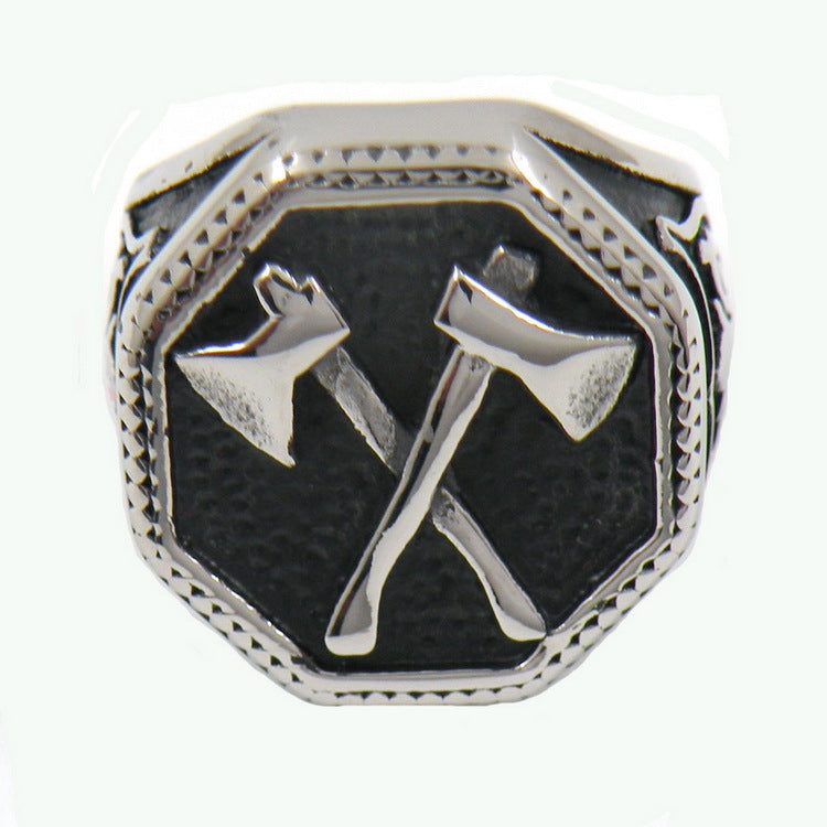 Viking Warrior Double Axe Cross Stainless Steel Ring