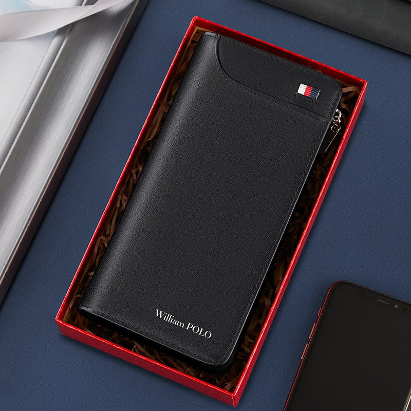 Wallet Men&#39;s Real Cowhide Long Zipper Handheld Multi-functional