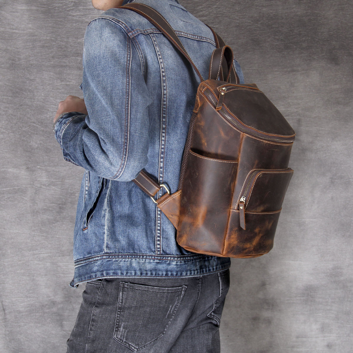 Retro Crazy Horse Leather Backpack For Men And Women