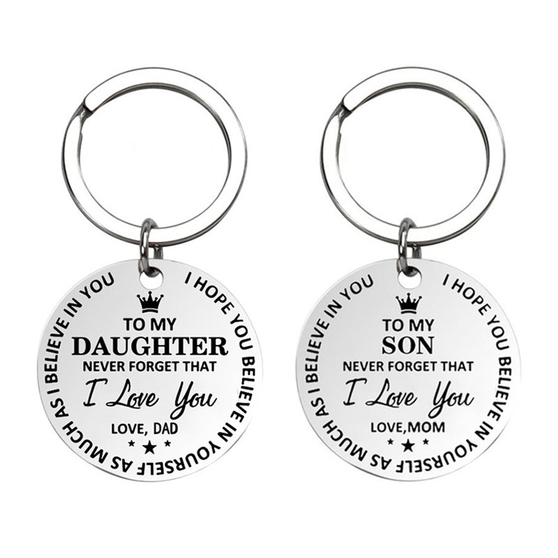 Engraved To My Daughter Son Love Mom Dad Round Stainless Steel Pendant Keychain