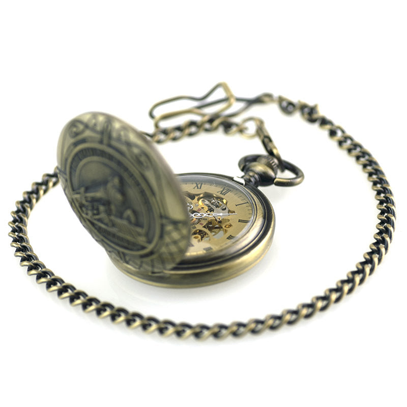Locomotive Flip Mechanical Pocket Watch Hollow Movement Retro Men And Women Student Old Watch