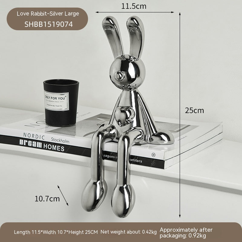 Light Luxury Silver Electroplated Sitting Rabbit Decoration Living Room Wine Cabinet TV