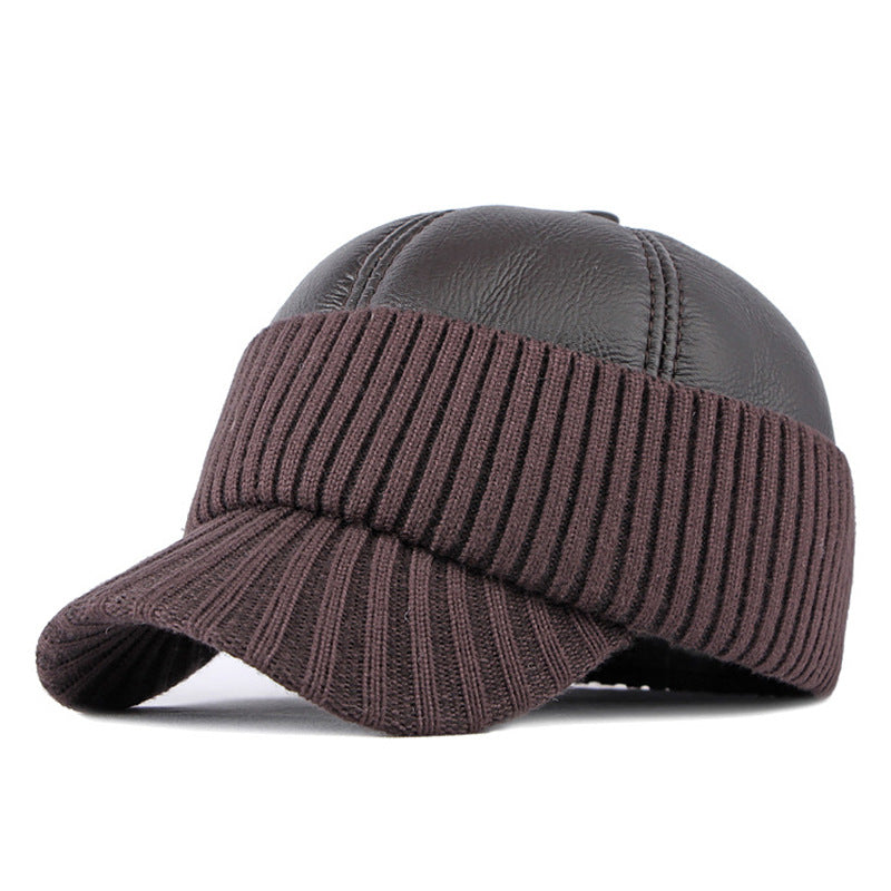 Men&#39;s Winter Leather Earflaps Warm PU Thickened Baseball Cap Hat
