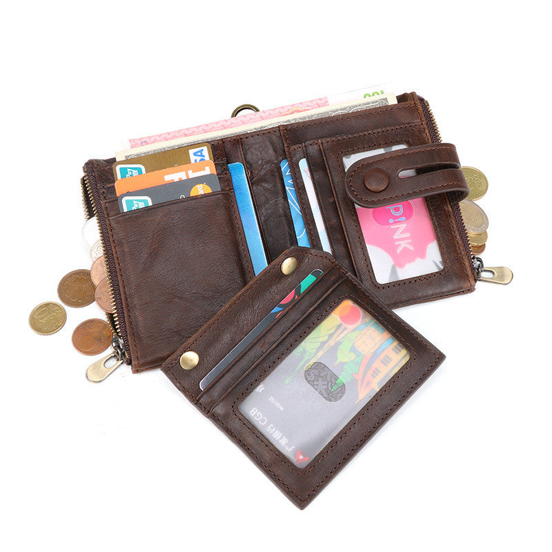 New Antimagnetic Retro Chocolate Color Double Zipper Casual Wallet