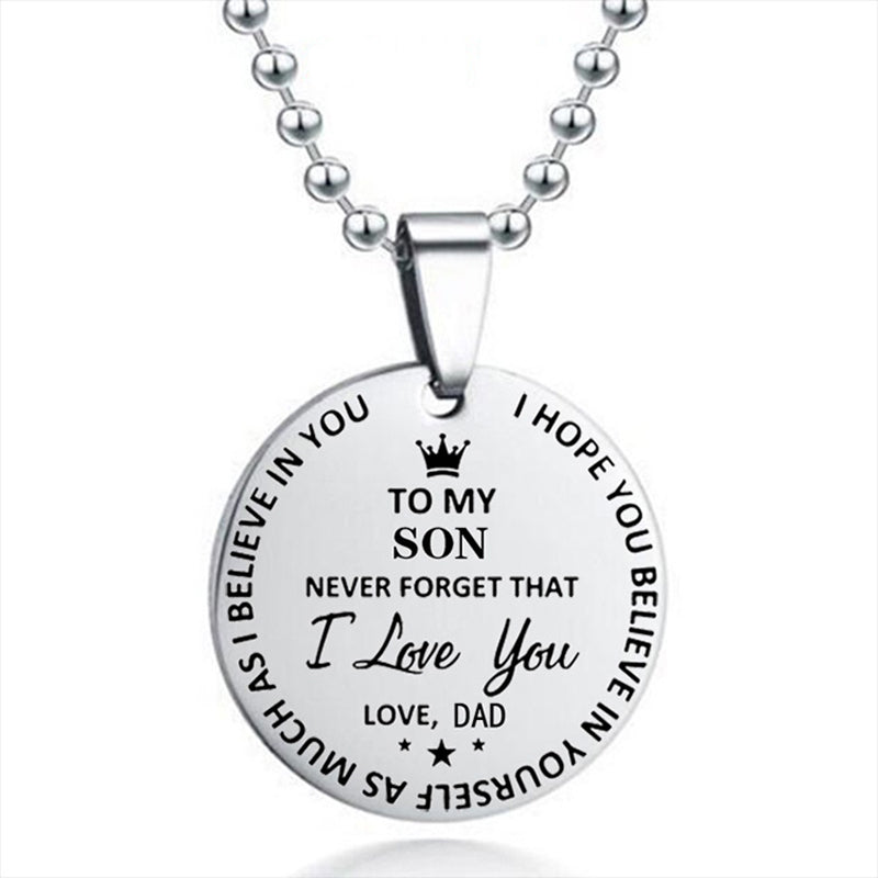 To My Son Daughter Round Stainless Steel Pendant Beads Chain Necklace