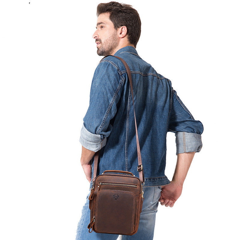 Men&#39;s Leather Single-shoulder  Crazy Horse Leather Crossbody Bag