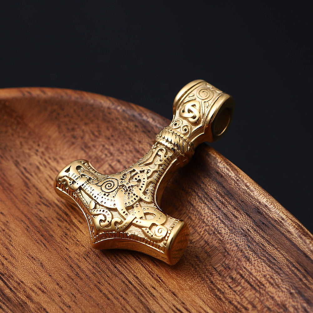 Stainless Steel Viking Thor&#39;s Hammer Pendant Gold