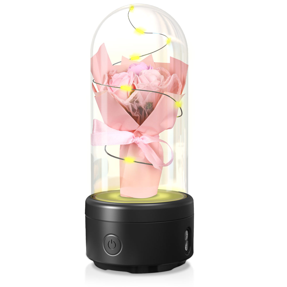 Creative 2 In 1 Bouquet LED Light And Bluetooth Speaker Mother&#39;s Day Gift Rose Luminous Night Light Ornament In Glass Cover