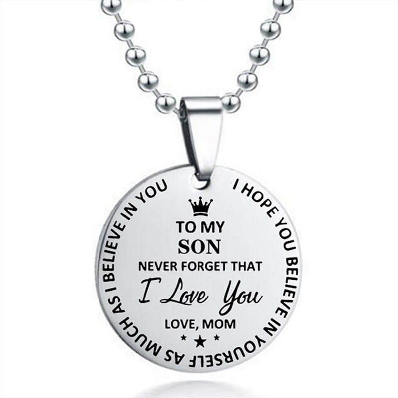 To My Son Daughter Round Stainless Steel Pendant Beads Chain Necklace