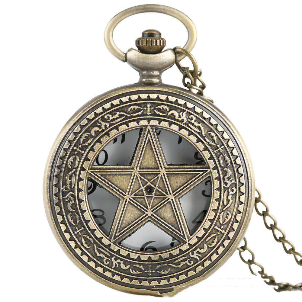 Personality Skeleton Pentagram Bronze Pocket Watch