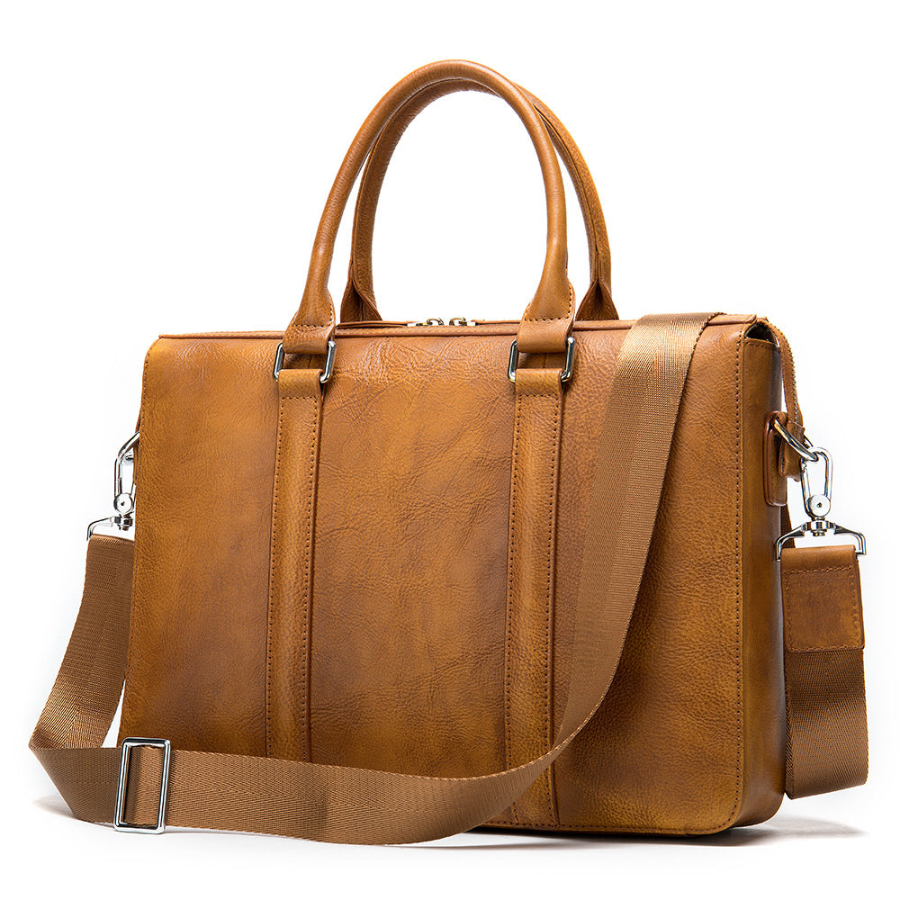 Men&#39;s Simple Solid Color Leather Briefcase
