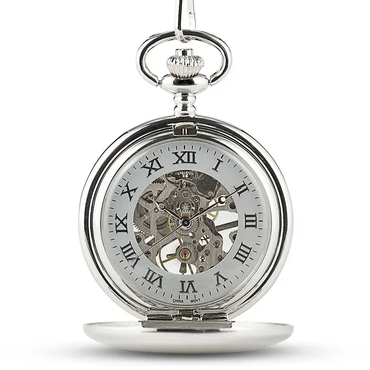 Silver Mechanical Pocket Watch &amp; Fob