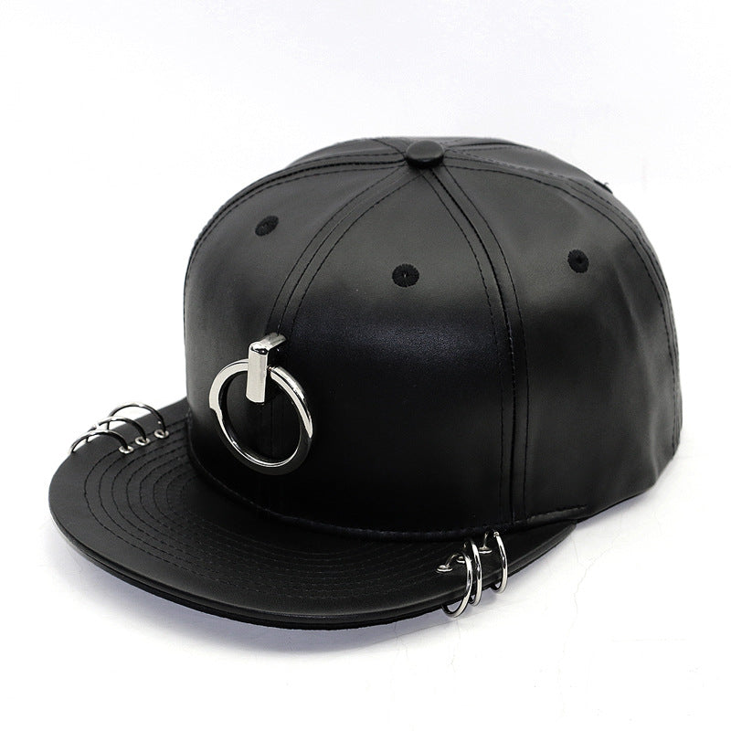 Men&#39;s Winter Fashion Trendy Korean Personality Silver Hoop Flat-brimmed Cap Hip Hop Hat