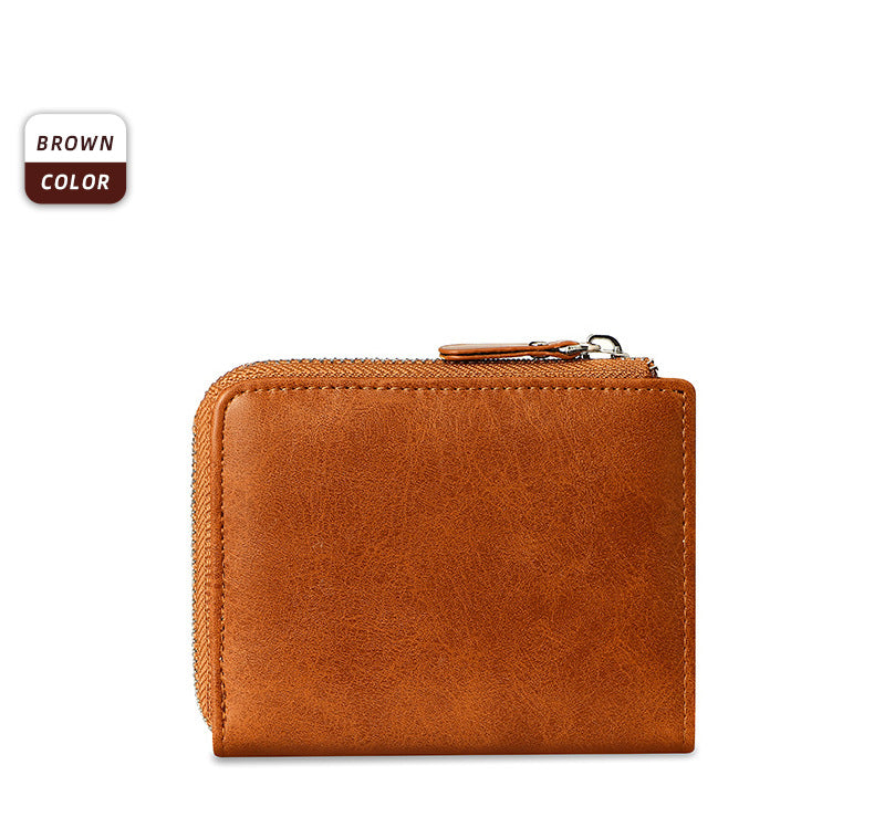 Men&#39;s Short Fashion Leather Zipper RFID Wallet