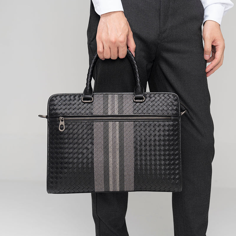Stitching Woven Business Casual Briefcase Men&#39;s Shoulder Crossbody Computer Bag