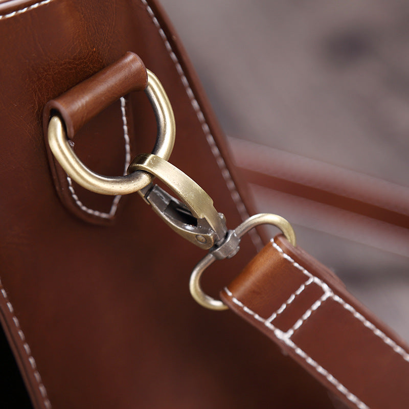 New Business Crazy Horse PU Briefcase Men&#39;s Horizontal Retro