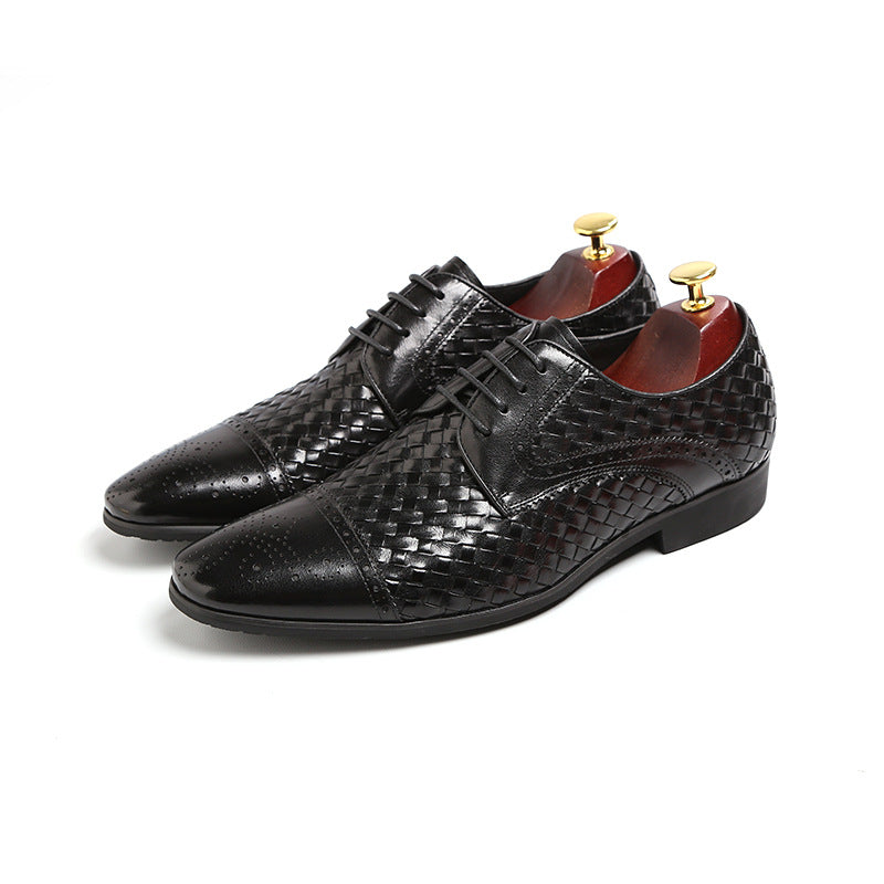 Men&#39;s New British Woven Pointed Business Leather Shoes