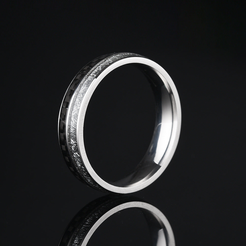 Stainless Steel Carbon Fiber Ice Foil Men&#39;s Ring