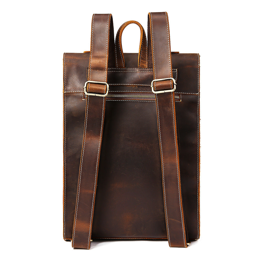 Fashionable And Simple Men&#39;s First Layer Cowhide Backpack