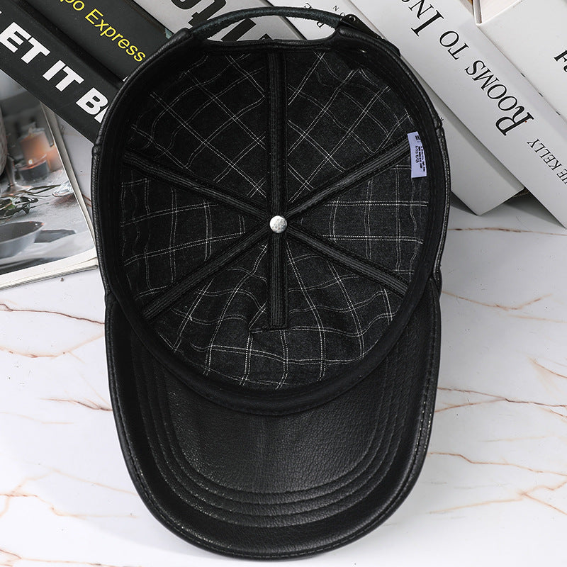 Leather Hat Autumn And Winter Men&#39;s Sheepskin Outdoor Sun-proof Leather Baseball Cap