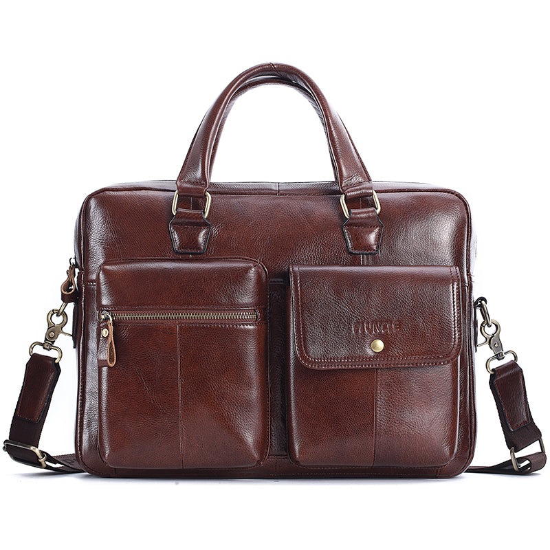 Men&#39;s Genuine Leather Briefcase Top Layer Cowhide Messenger Bag