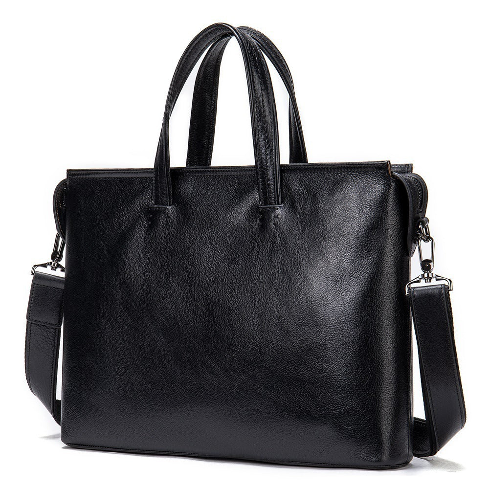 Men&#39;s Briefcase Business Casual First Layer Leather 14 Inch Portable