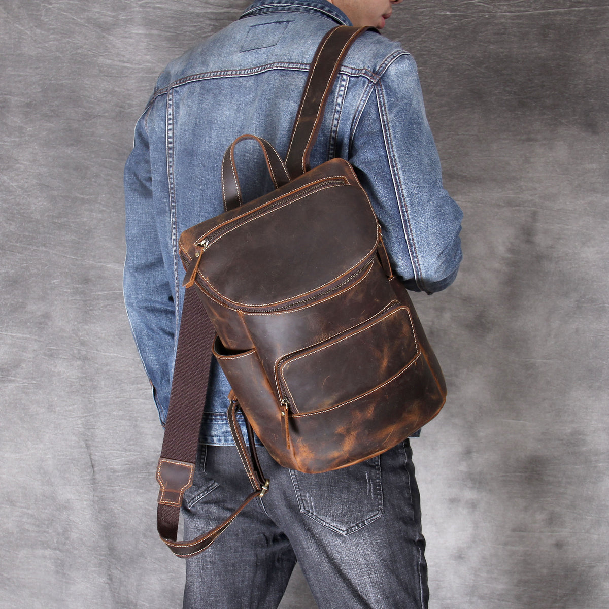 Retro Crazy Horse Leather Backpack For Men And Women